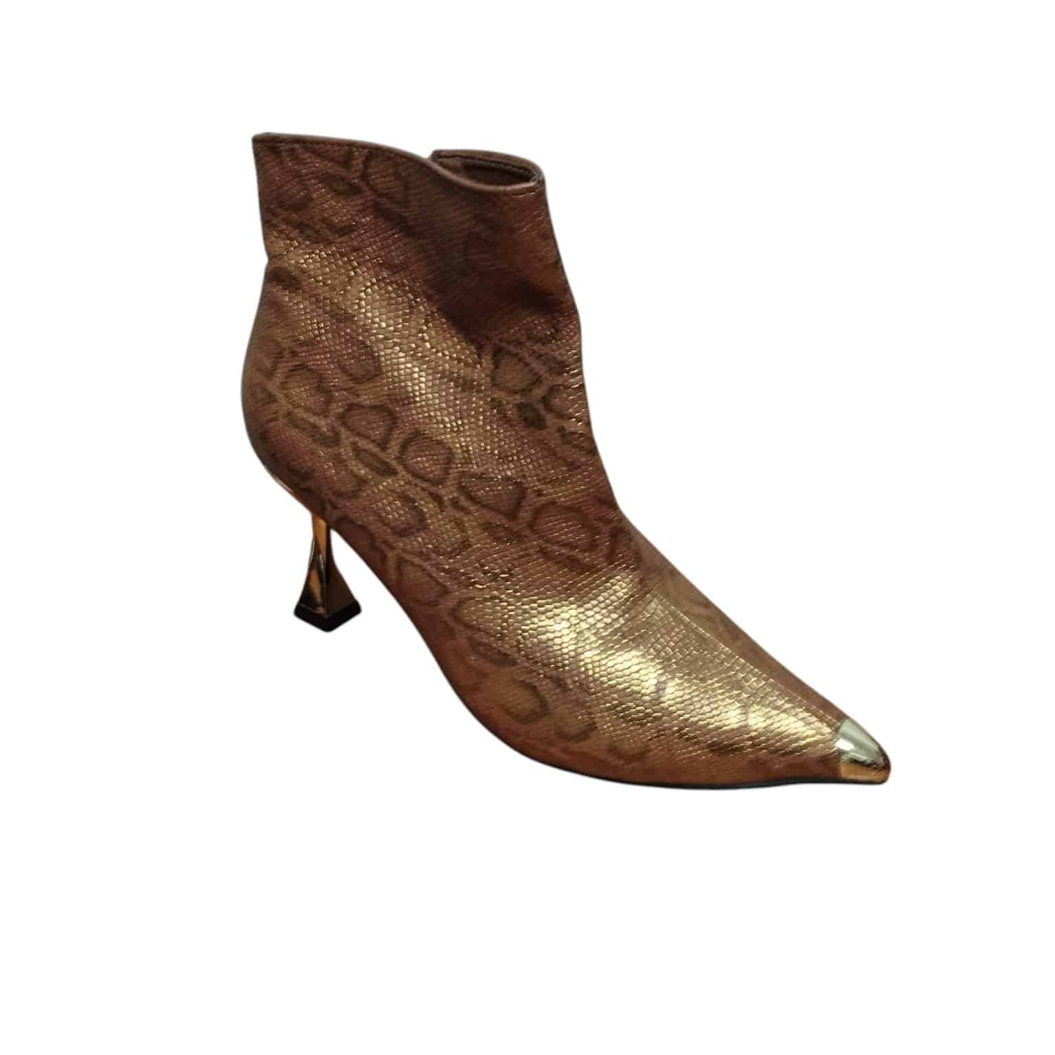 BOTA CORTA ANIMAL PRINT DORADO TACO FINO PTA METAL T 39