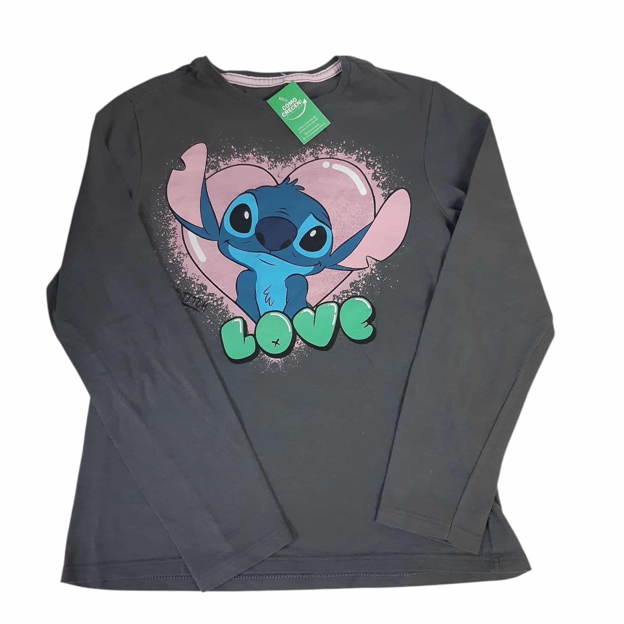 REMERA GRIS ROSADA STITCH BRILLOS DISNEY T9/10