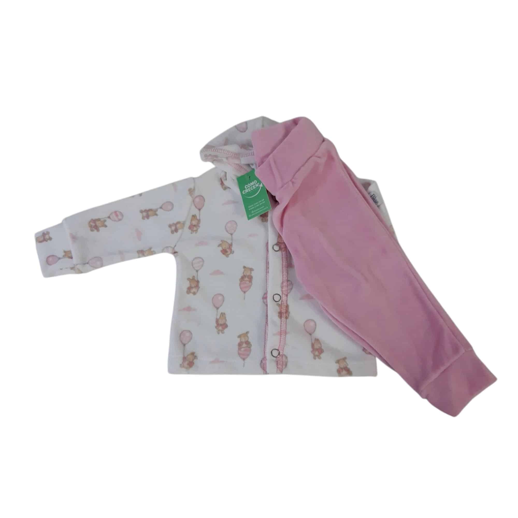 CONJ.BATITA PANTALON PLUSH ROSADO BLANCO GLOBOS BLUE T0M