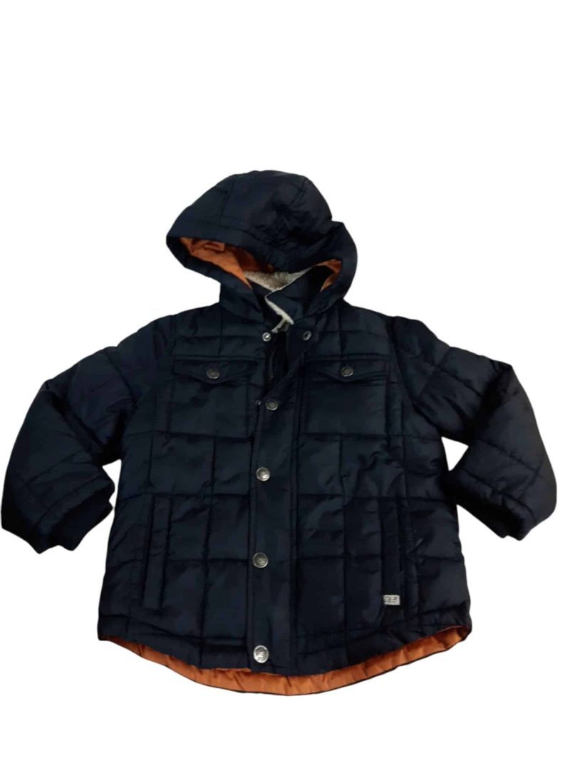 CAMPERA AZUL CORDERITO CUELLO CAPUCHA INT NARANJA ZARA T5