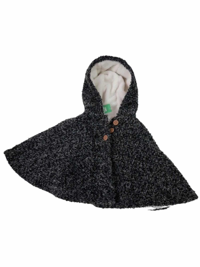 PONCHO NEGRO JASPEADO BOTONES MADERA FORRADO PELUDITO CARTERS T6M