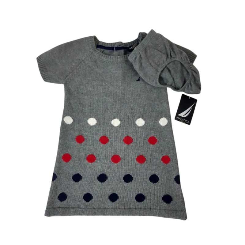 VESTIDO C BOMBACHA LANA GRIS LUNARES BCO AZUL ROJO NAUTICA T12M NUEVO