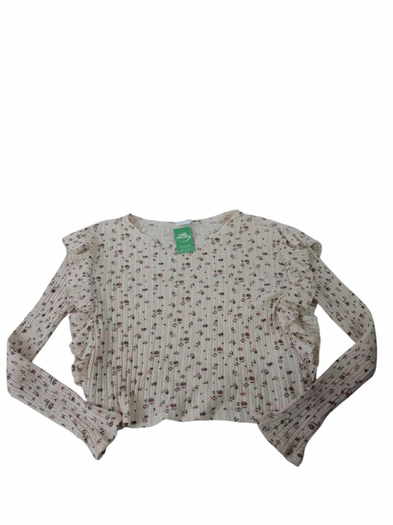 REMERA HILO BEIGE FLORES MARRON VERDE ZARA T10