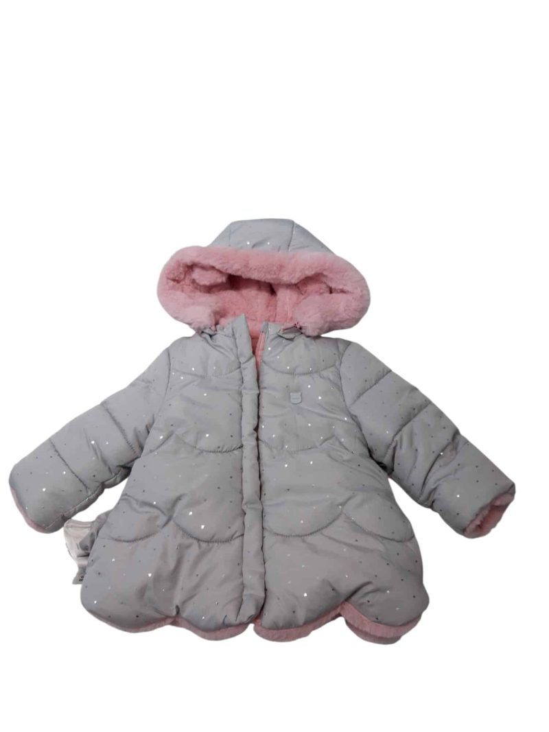 CAMPERA INFLADA GRIS CORAZONCITOS PLATEADOS INT ROSA MAYORAL T6/9M