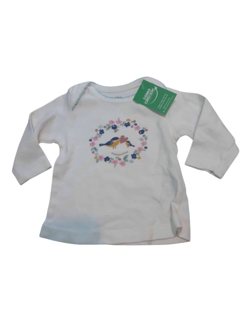 REMERA ALG BCA FLORES PAJARITOS MINIMIMO T3/6M