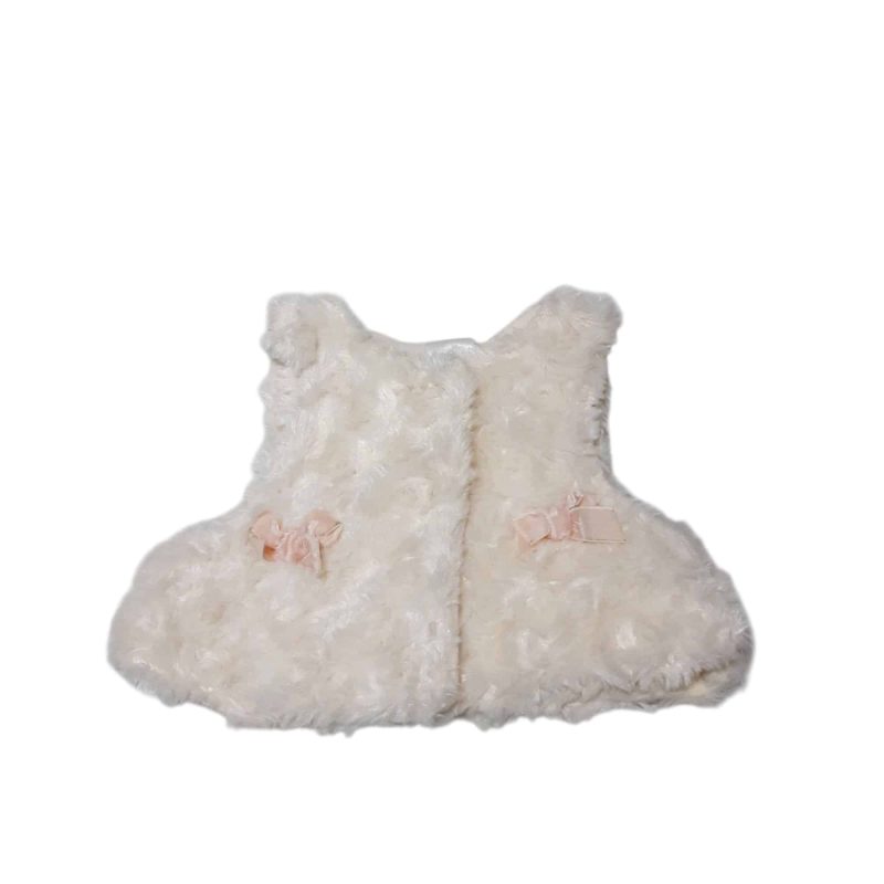 CHALECO PELUDITO CREMITA MOÑITAS ROSA VITAMINAS BABY T3M