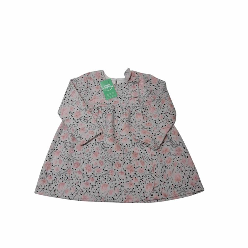 VESTIDO ALG BLANCO FLORES ROSADAS ZARA T9/12M