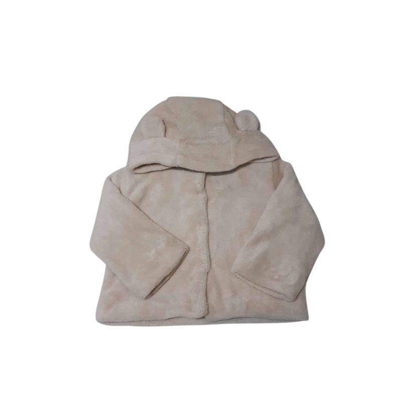 SACO CAPUCHA PELUDITO BEIGE FORRO ALG GRIS SACKS T9/12M