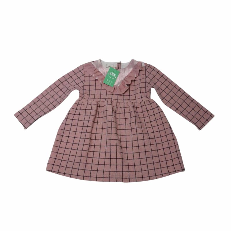 VESTIDO ALG ROSADO CUADRILLE GRIS VOLADO ZARA T9/12M