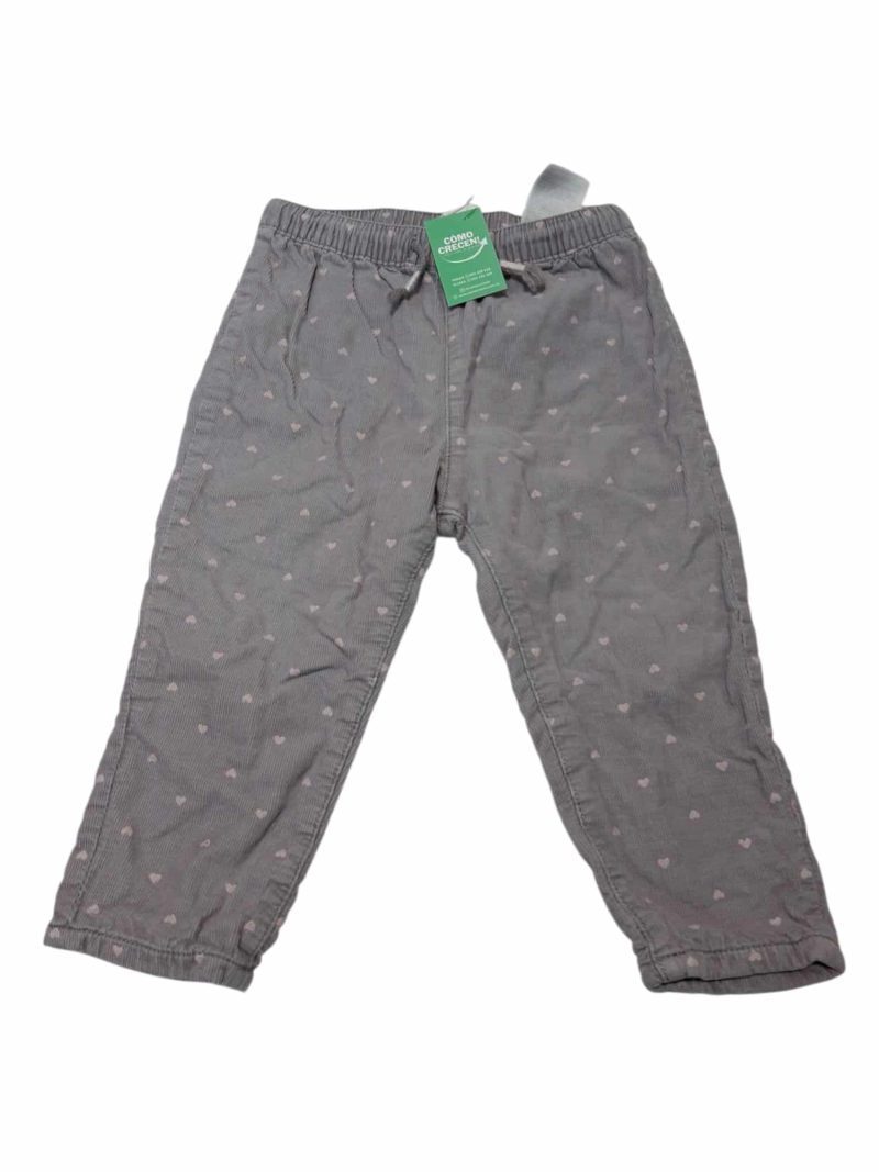 PANTALON PANA GRIS CORAZONES ROSA PIOLAS H&M T9/12M