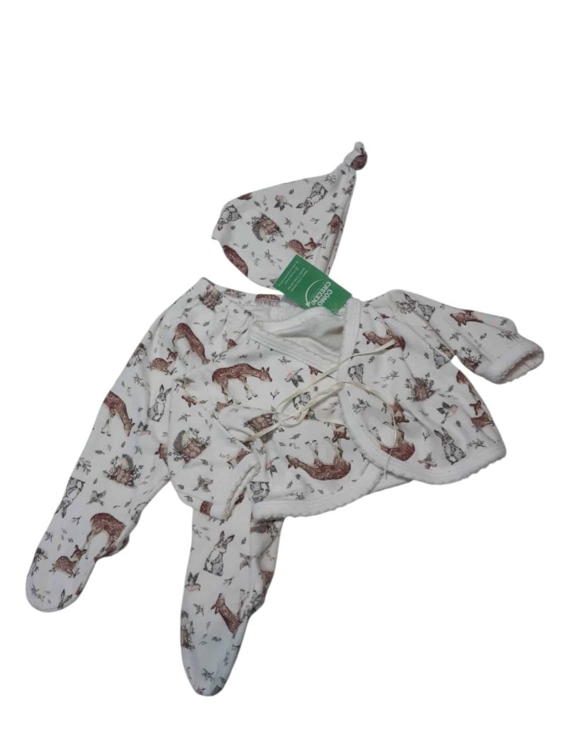 CONJ ALG BATITA PELELE Y GORRO BCO ANIMALES T1M AP