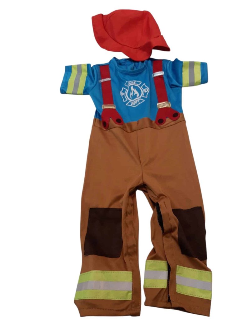DISFRAZ BOMBERO CELESTE CON GORRO ROJO 18/24M