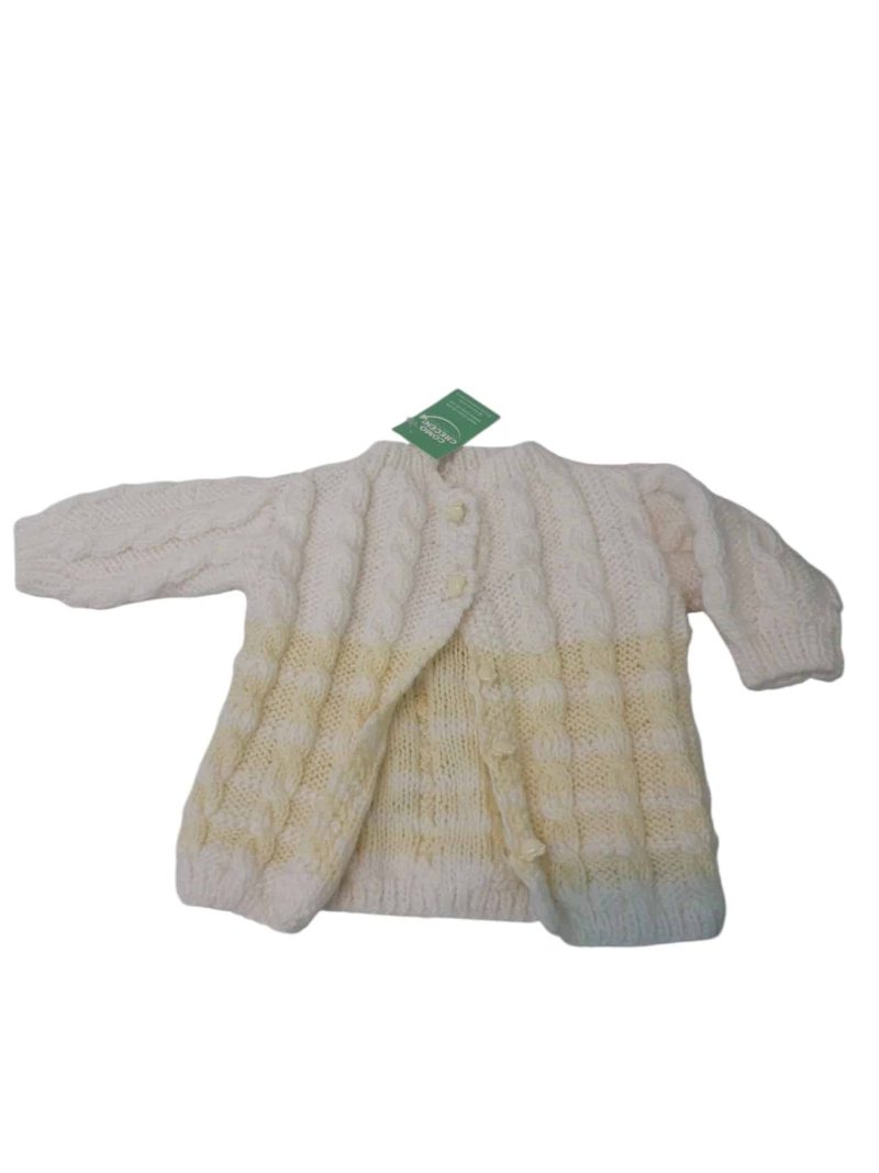 BATITA LANA BCO Y AMARILLO BOTONES ATRAS TORTUGUITAS AMARILLAS 3M APRO