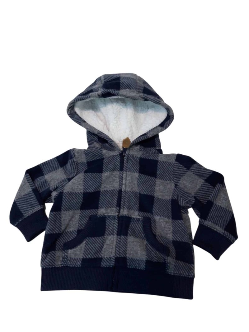 CAMPERA POLAR CUADRILLE GRIS AZUL CAPUCHA CORDERITO CARTERS T3M