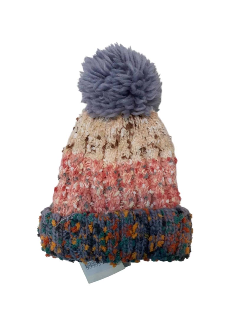 GORRO BEIGE ROSADO MULTICOLOR POM PON FORRADO PELUDITO CORAL