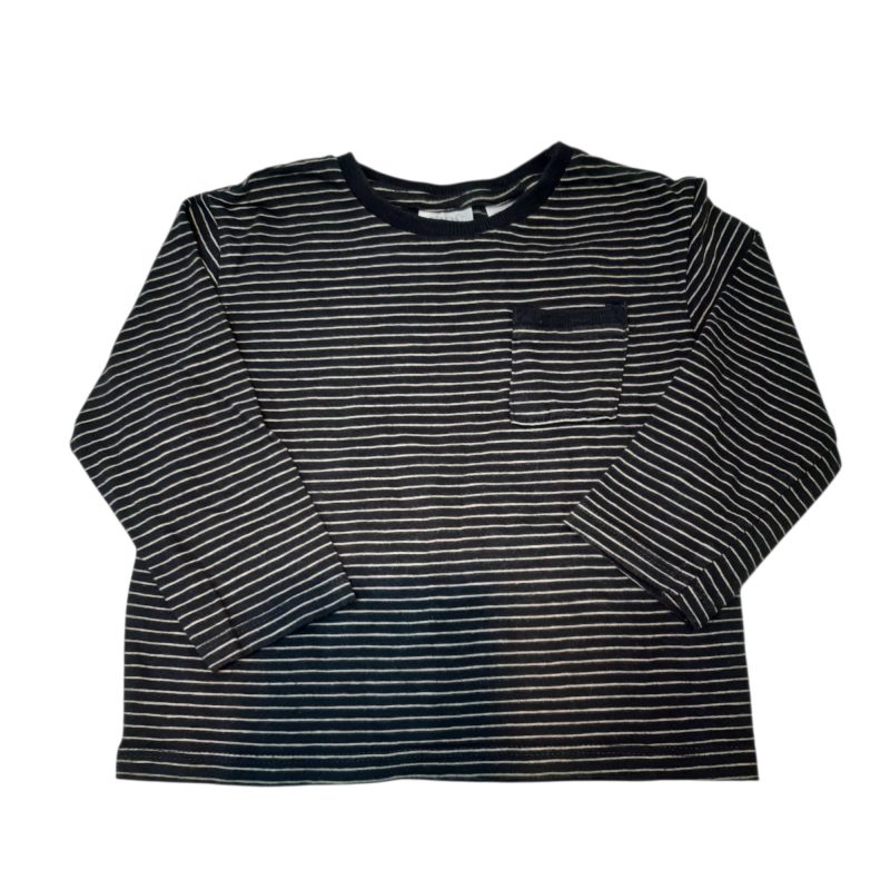 REMERA GRIS RAYAS BEIGE BOLSILLO ZARA T12/18M