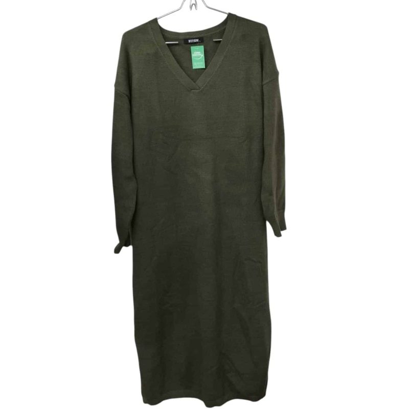 VESTIDO LANA VERDE ESC EN V TAJOS BTFBM T L AP