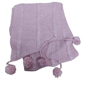 BUFANDA DE LANA ROSADA POM PONES