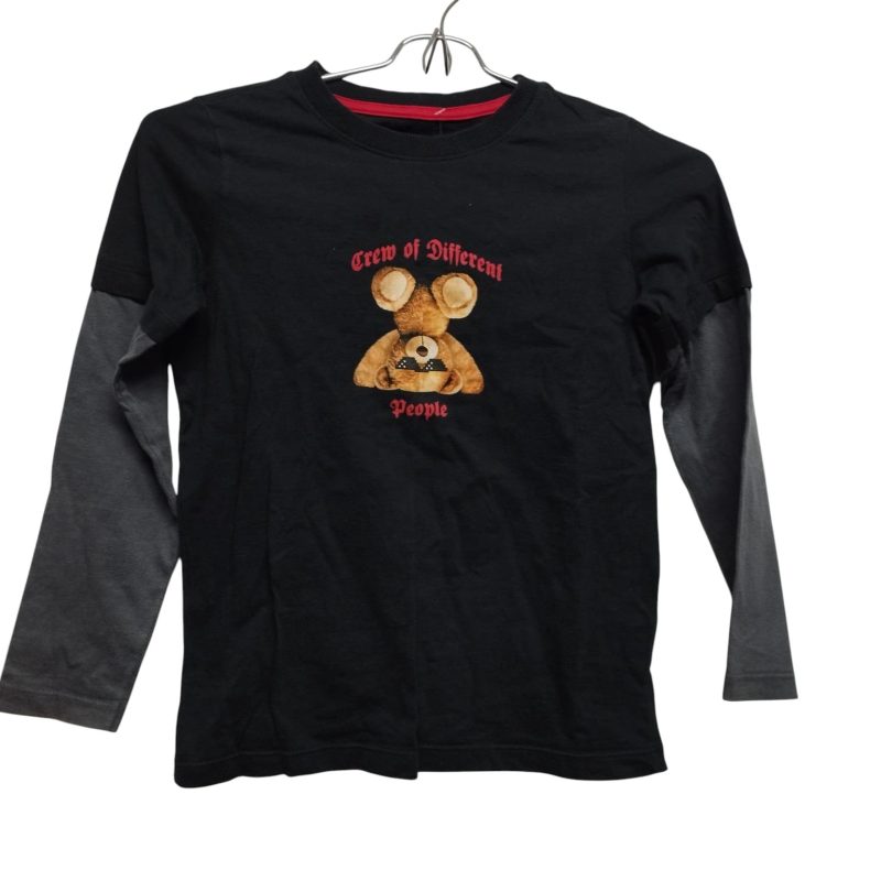 REMERA NEGRA MANGAS GRISES OSO FUZARKA T7/8