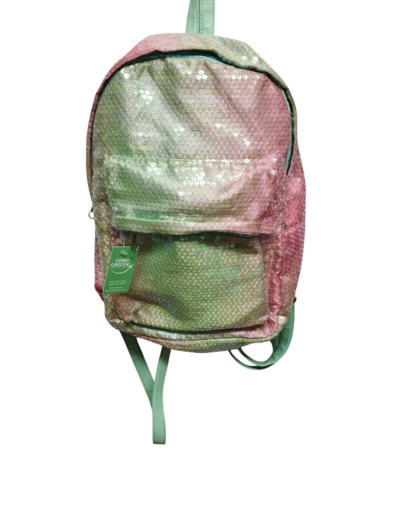 MOCHILA VERDE ROSA CUERINA DELANTERA LENTEJUELAS ACCESSORIES DET