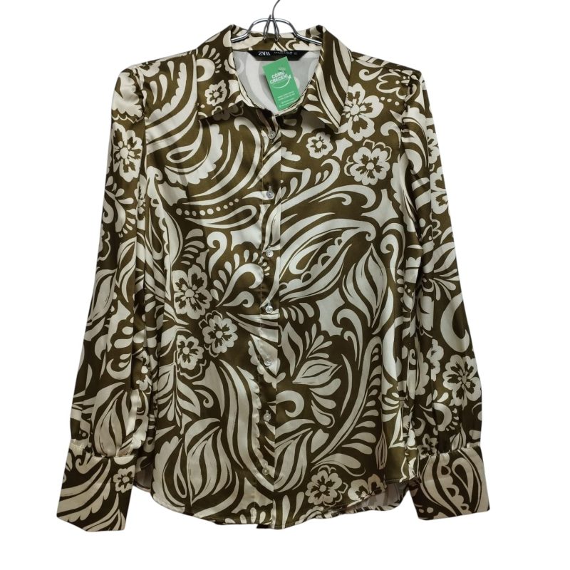CAMISA SATEN CREMITA VERDE FLORES ZARA TS