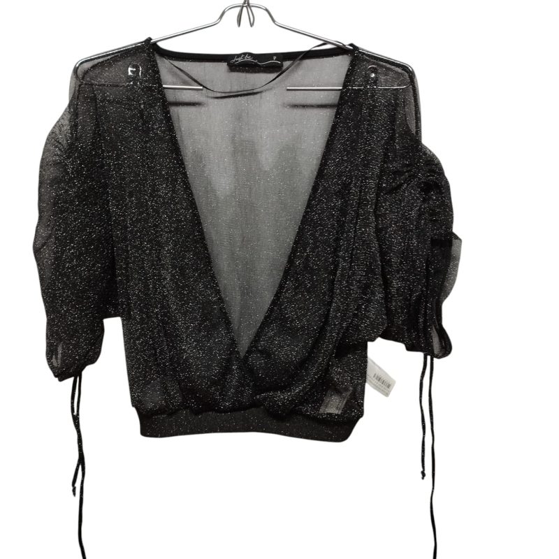 BLUSA TRANSPARENTE CRUZADA NEGRO BRILLOS JUST B T S NUEVA