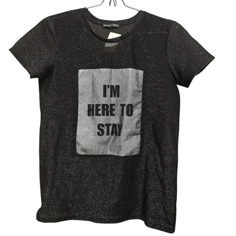 REMERA NEGRA BRILLOS I'M HERE TO STAY ZARA T S ENG