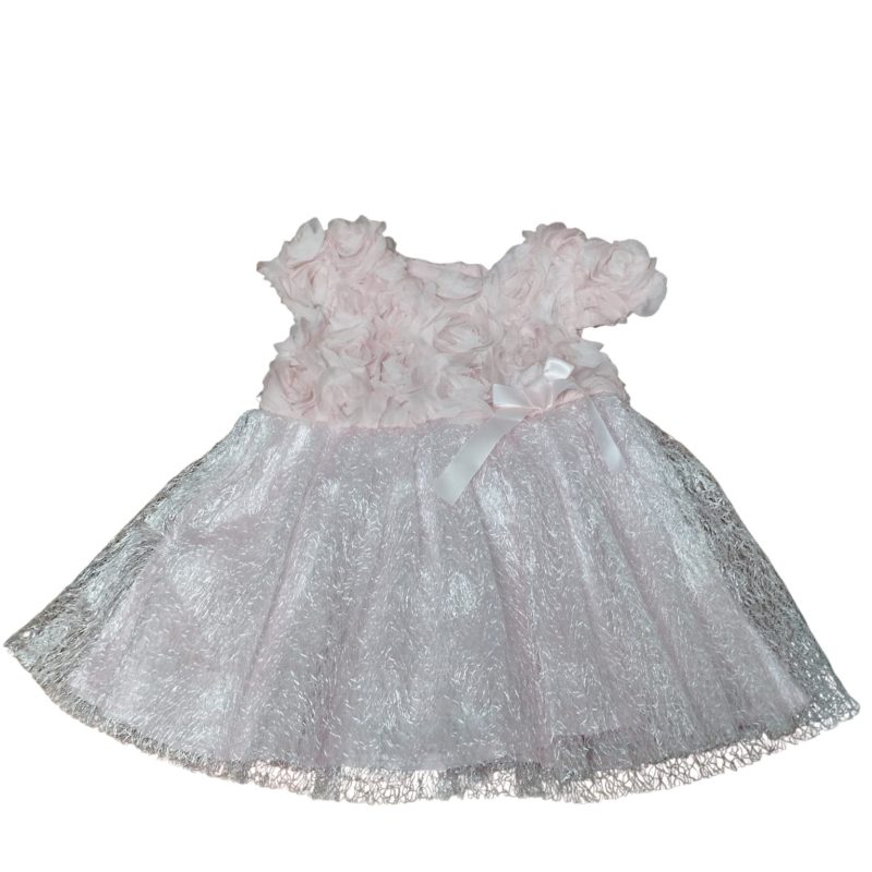 VESTIDO FIESTA NIÑA ROSADO APLIQUE FLORES C LAZO T 1 AP