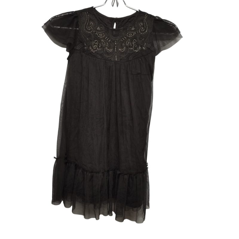 VESTIDO FIESTA NEGRO TUL PECHERA BORDADA CANUTILLOS T 6 AP