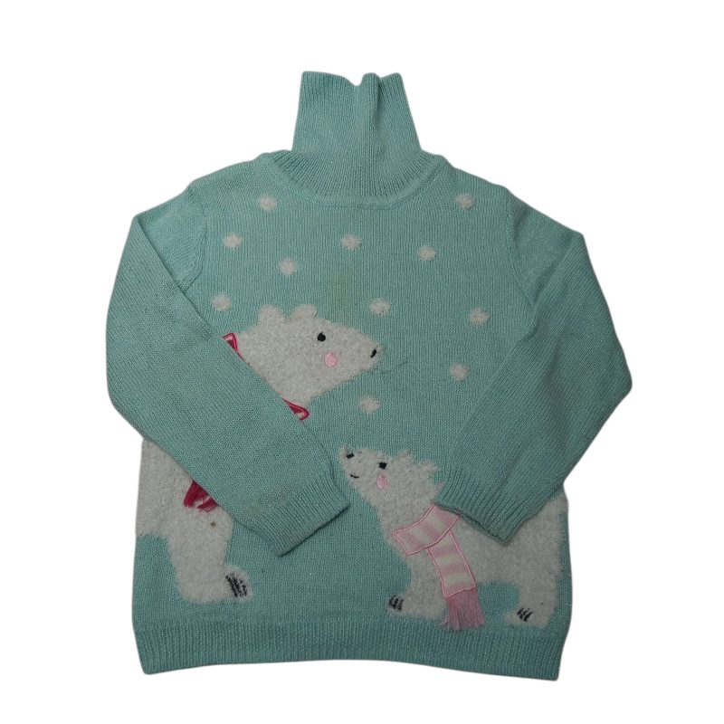 BUZO POLERA TEJIDO CELESTE HILOS PLATEADOS OSOS OSTIN T2/3 ENCH