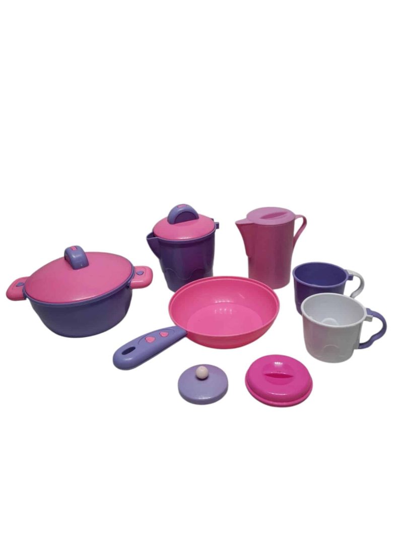 JUEGO DE OLLAS Y TAZAS PLASTICO ROSA VIOLETA