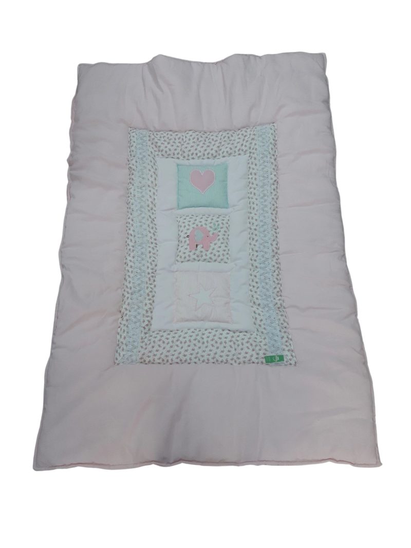 ACOLCHADO PARA CUNA ROSA ELEFANTE CORAZON PATCHWORK  115X168