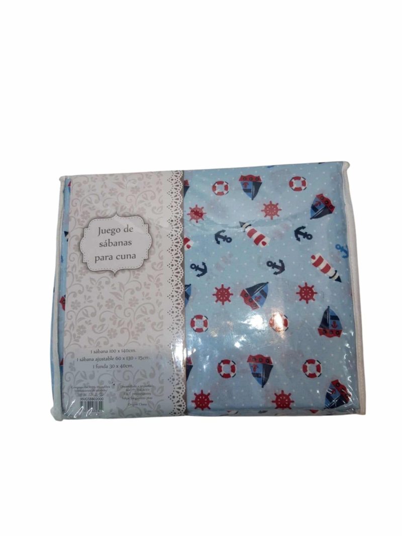 JUEGO DE SABANAS DE CUNA CELESTE BARCOS ANCLAS 100X140