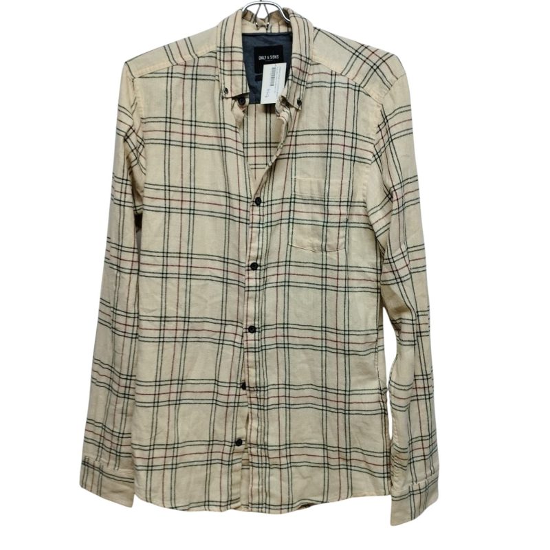 CAMISA FRANELA CUADROS BEIGE VERDE ROJO AZUL ONLY & SONS T XS