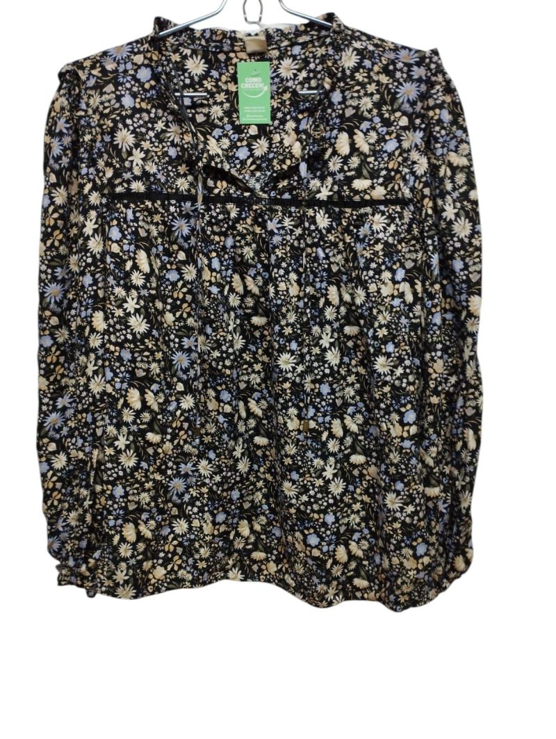 BLUSA NEGRA FLORCITAS BEIGE PIOLAS MARFINNO TG