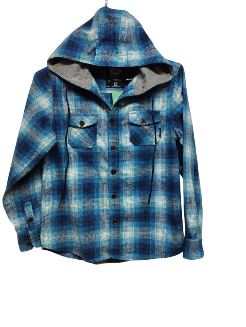 CAMISA CON CAPUCHA FRANELA CUADRILLE AZUL BCO RUSTY T12 GT
