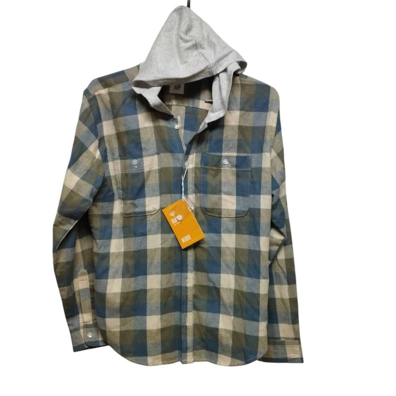 CAMISA FRANELA CUADROS CELESTE BEIGE VERDE CAPUCHA GRIS BAS T 16 NUEVA