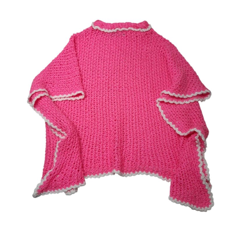 PONCHO DE LANA ROSA BORDE BCO