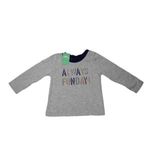 REMERA ALG GRIS BORDE CUELLO AZUL ALWAYS FUNDAY BAS T9/12M