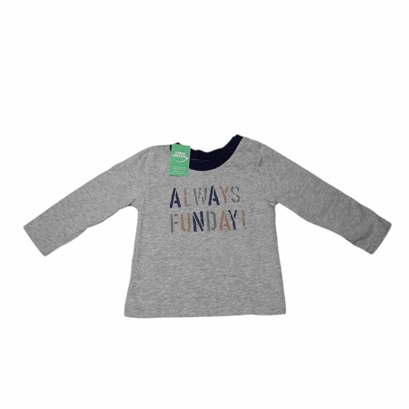 REMERA ALG GRIS BORDE CUELLO AZUL ALWAYS FUNDAY BAS T9/12M