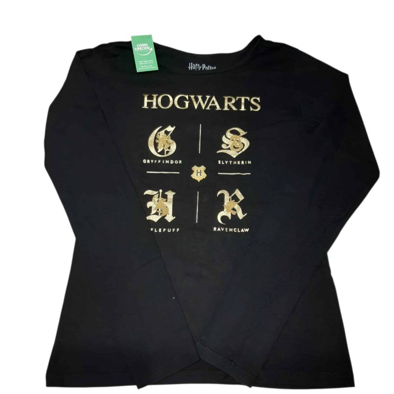 REMERA NEGRA HARRY POTTER T13/14 HOGWARTS