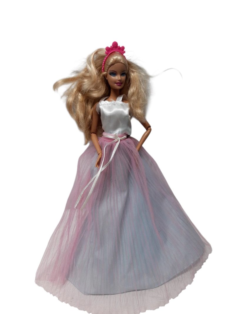 BARBIE ARTICULADA VESTIDO BCO ROSA TUL