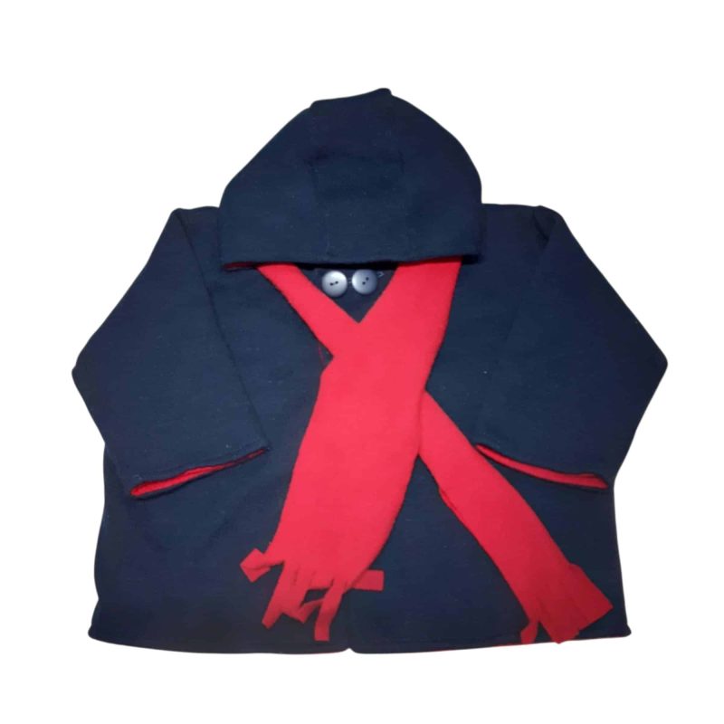 TAPADO LANA AZUL CON BUFANDA ROJO PETITE POMME T1