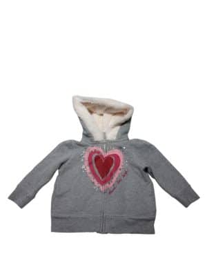 CAMPERA ALG GRIS CORAZONES ROSA PIEL CAPUCHA OSH KOSH T12M