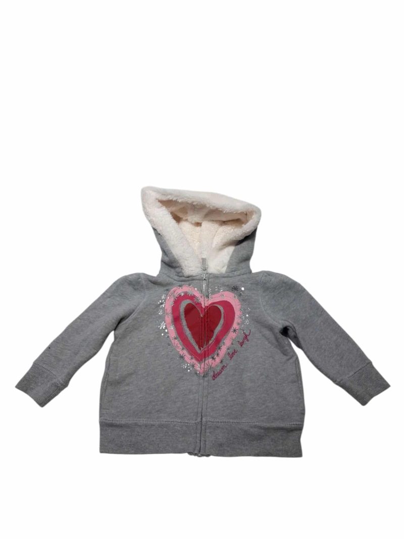 CAMPERA ALG GRIS CORAZONES ROSA PIEL CAPUCHA OSH KOSH T12M