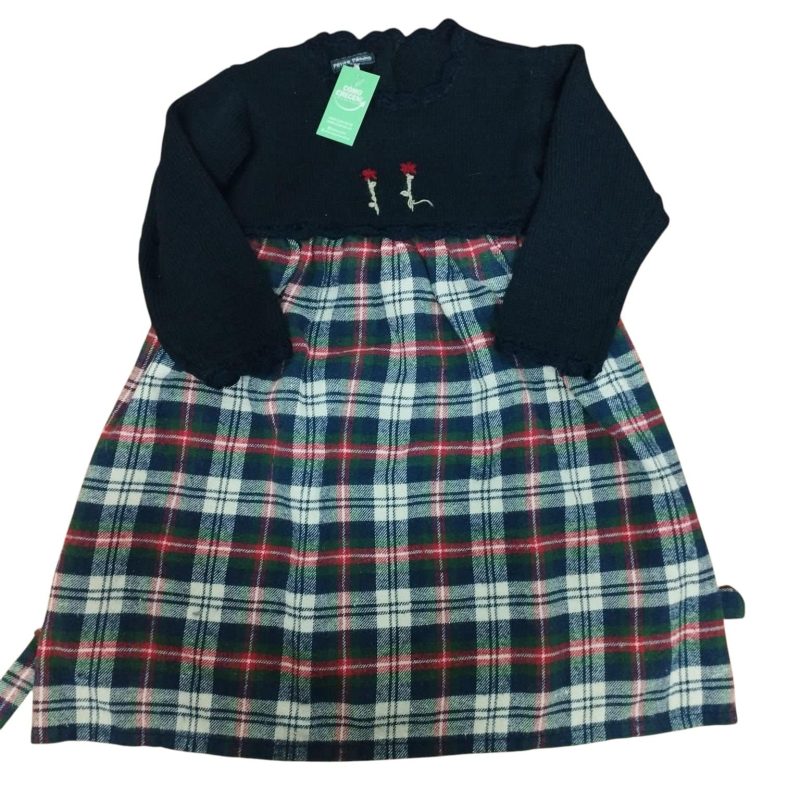 VESTIDO LANA CON VILLELA CUADRILLE ROJO BLANCO VERDE PETITE POMME T6