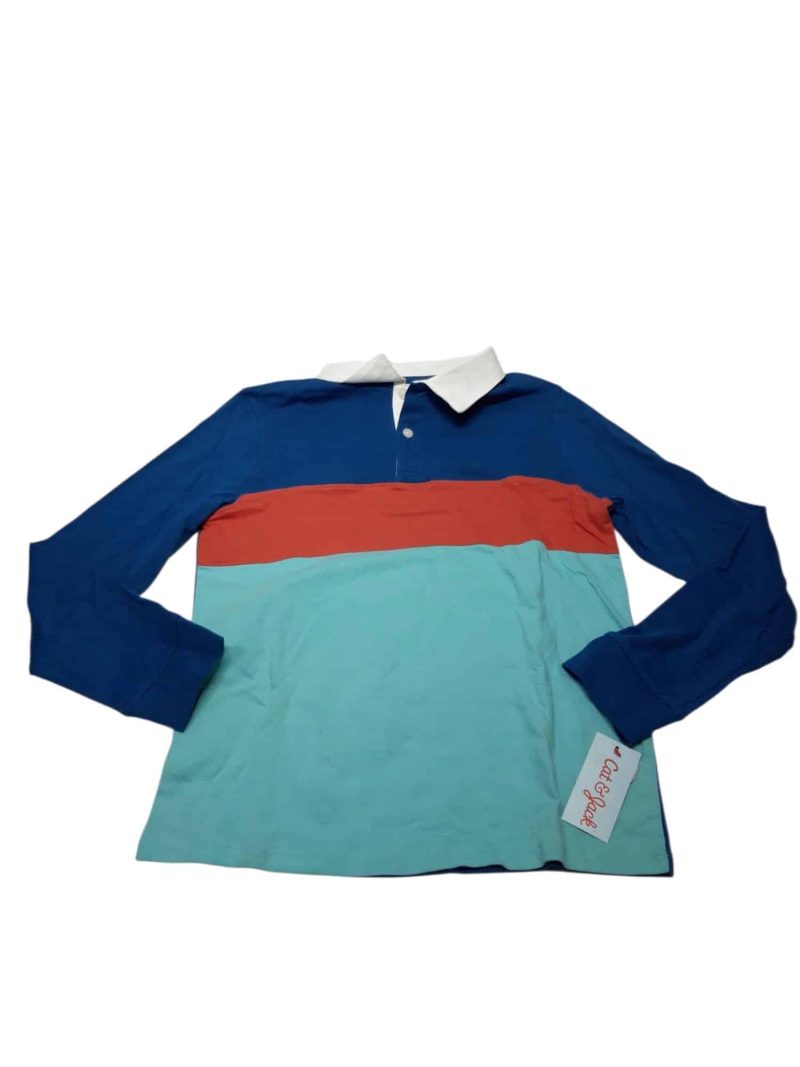 REMERA AZUL ANARANJADA CELESTE CUELLO BOTONES CAT&JACK T10/12 NUEVA