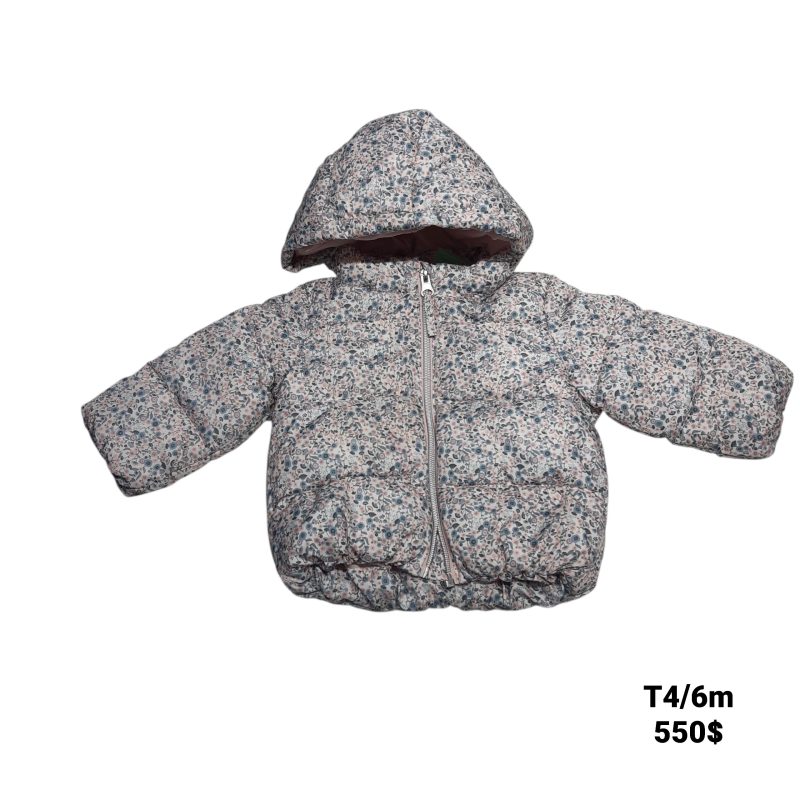 CAMPERA INFLADITA BCA FLORES ROSA CELESTE CAPUCHA H&M T4/6M