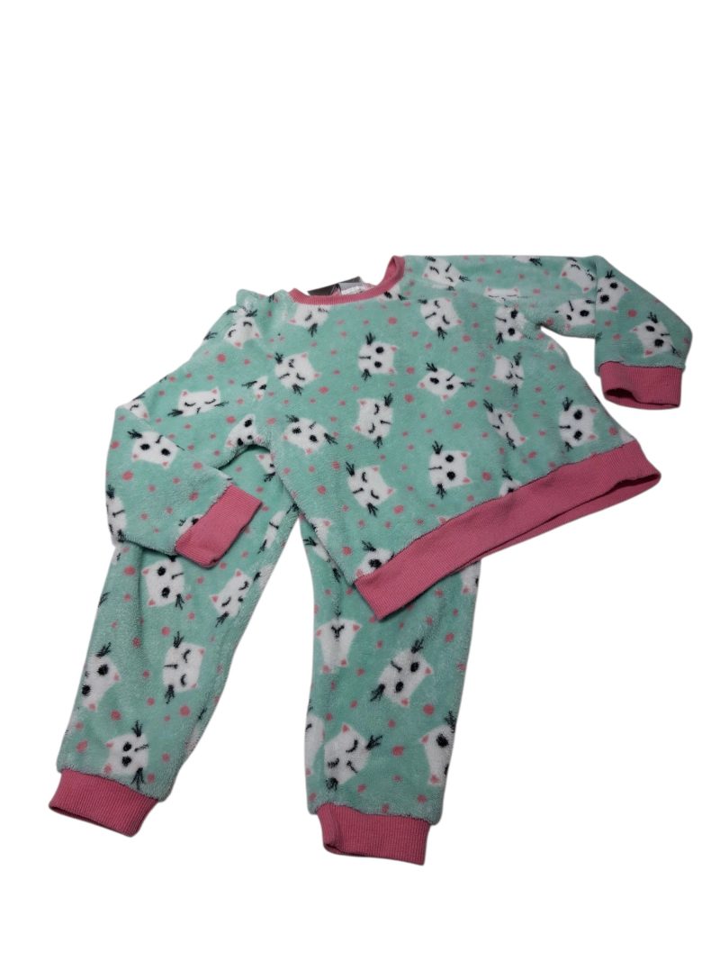CONJ BUZO Y PANT PIYAMA PELUDITO CEELSTE GATOS BORDE ROSA ACCESESSORIE