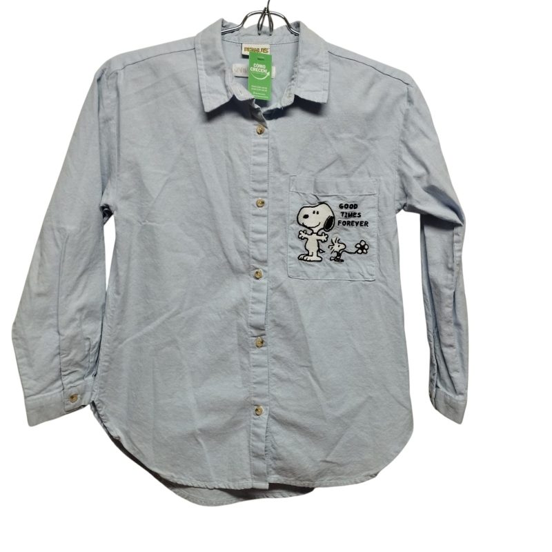 CAMISA CELESTE BOLSILLO GRANDE SNOOPY ZARA T10